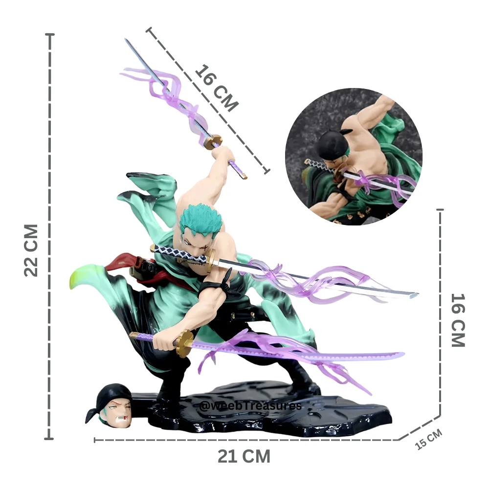 Roronoa Zoro Action Figure with Dual Heads and Purple Flames (22 Cm Height x 21 Cm Width) - One Piece - Image 4