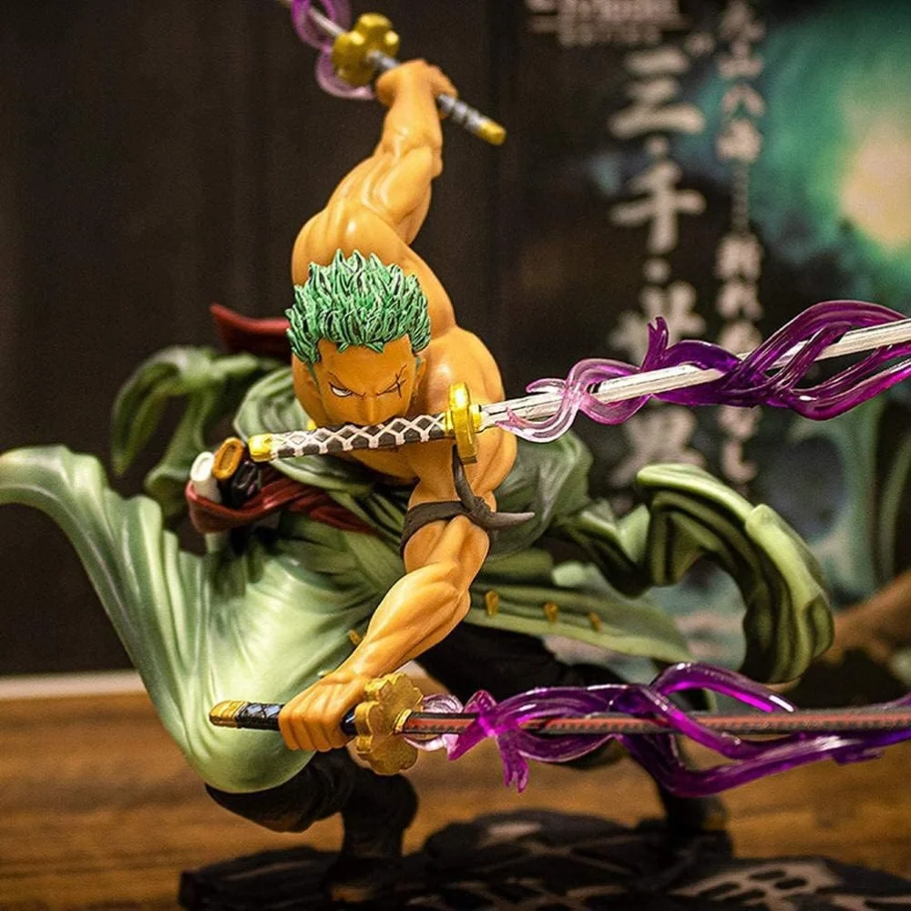 Roronoa Zoro Action Figure with Dual Heads and Purple Flames (22 Cm Height x 21 Cm Width) - One Piece - Image 1